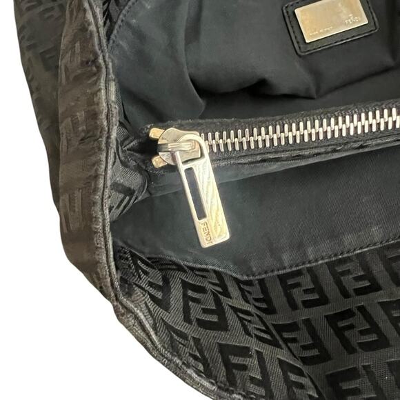 Fendi Women’s Vintage 2005 Zucchino FF Top Handle Canvas Black Silver Tote Purse - Picture 7 of 13